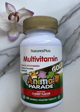 Naturesplus, animal parade gold, жувальна мультивітамінна добавка для дітей, вишня, 60шт