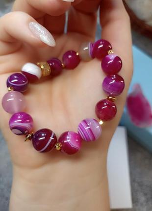Браслет розовый агат натуральный (малиновый)