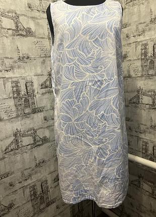 Білий з блакитним сарафан льон віскоза по фігурці модель футляр