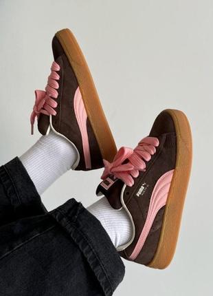 Пума сайд кеды кожаные Puma Cream Perf Pack brown/pink