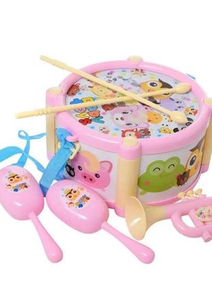 Детские музыкальные инструменты 890-18, 890-18(pink,turquoise) барабан, дудка, маракасы