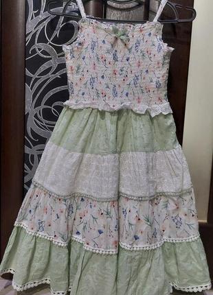 Шикарное цветочное платье, сарафон miss из комбинированой ткани и многоярусной юбкой 7-10 лет4 фото