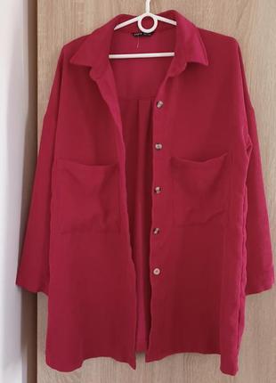 Роскошная малиновая длинная вельветовая женская рубашка, oversize