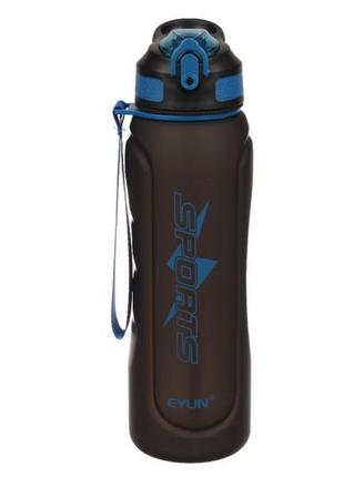 Питна пляшка чорна із синім для спорту, пляшка для води 1000мл непрозора, пляшка для води eyun sport