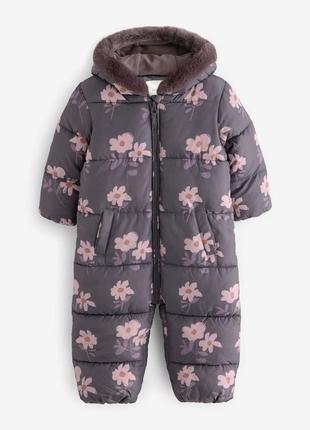 Фіолетовий квітковий - shower resistant printed snowsuit (3mths-7yrs)