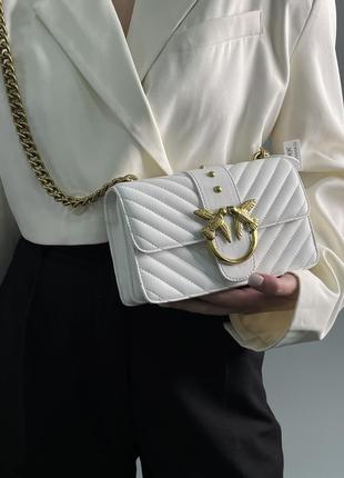 Pinko mini love bag one simply puff white/gold, жіноча шкіряна сумка, женская кожаная сумка