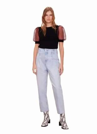 Стильная кофта в рубчик с органзой zara.