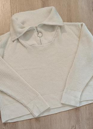 Кофта/свитер с отложным воротом/ комором и молнией