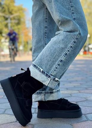 Угги женские черные натуральная замша на липучках