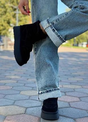 Угги женские черные натуральная замша на липучках