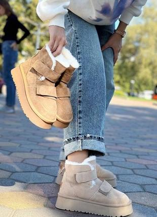 Угги женские черные натуральная замша на липучках