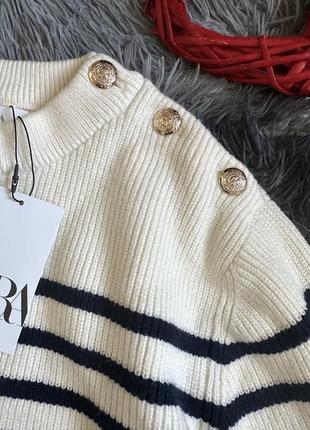 Трикотажный удлиненный свитер zara полосатый свитер zara вязаное платье в полоску zara...
