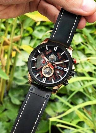 Кварцевые часы curren 8346 black-cuprum, мужские, кожаный ремешок, водонепроницаемые, минеральное стекло, d c