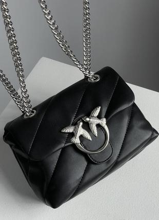 Pinko baby love bag puff maxi quilt black/silver, женская кожаная сумка, женская кожаная кожаная сумка