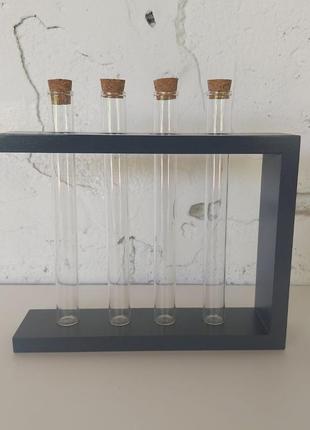 Деревянная подставка с 4 пробирками для специй, цвет серый