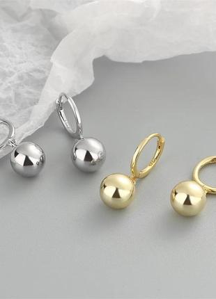 Серьги шарики серебро позолота 18 к сережки9 фото