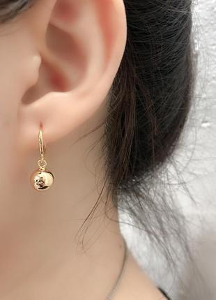 Серьги шарики серебро позолота 18 к сережки2 фото
