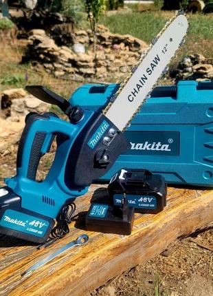 Аккумуляторная цепная пила makita 48v с масляным баком шина 30см на 2 аккумулятора, садовая электропила 12"