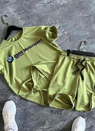 Мужской летний костюм футболка + шорты bmw motorsport зеленый бмв (b)4 фото