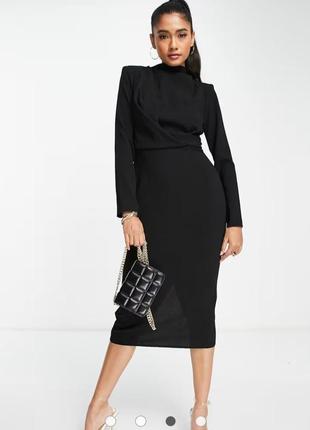 Сукня міді з високим коміром та підплічниками asos design