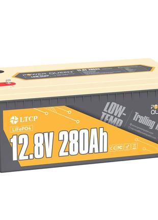 Акумулятор power queen lifepo4 280ah 3584wh 12v, 4000–15000 циклів, інтегрований 200a bms
