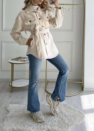 Пальто-рубашка / женская кашемировая рубашка - пальто есть обмен / женские пальто рубашки осенние цвет молоко / на пуговицах верхнюю одежду3 фото