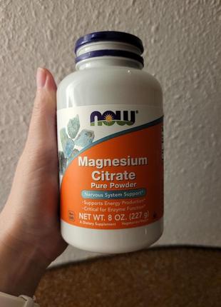 Магній цитрат, magnesium citrate, now foods, 100% чистий порошок