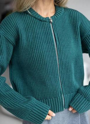 Оверсайз вязаный кардиган на молнии кофта с шерстью