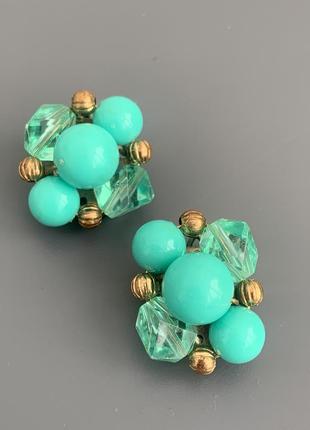 🩵клипсы бирюзовые бусины и кристаллы 🩵