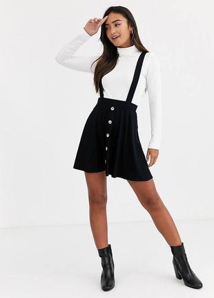 Мини-юбка-сарафан с пуговицами спереди asos design черного цвета м