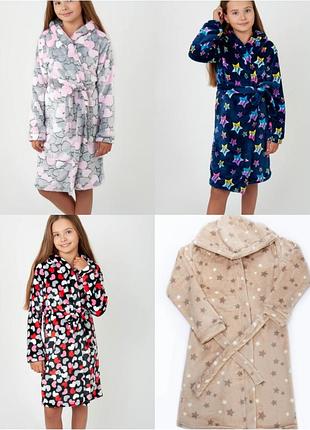 Плюшевый халат махровый, плюшевий халат махровий, підлітковий халат, махровий халат для дівчинки, теплий халат з котиками