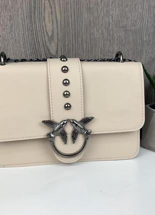 Женская мини сумочка клатч на плечо в стиле pinko, молочная сумка на цепочке с птичками пинко r_799