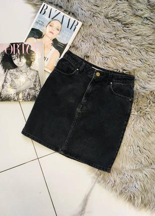 Джинсова мініспідниця графіт із високою посадкою asos denim s
