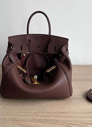 Шикарная кожаная сумка в цвете шоколад