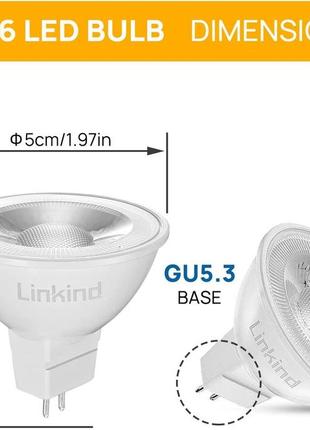 Світлодіодна лампа linkind dimmable gu5.3 5,5 вт, еквівалент 50 вт, 2700 к, теплий...
