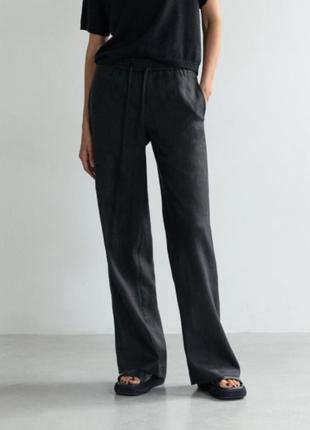 Лляні штани wide-leg у чорному кольорі. довжина 100 см