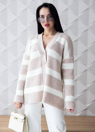 Вязаный оверсайз кардиган свободного кроя полосатый кардиган с шерстью