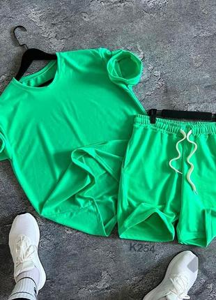 Мужской летний костюм футболка + шорты оливковый базовый (b)2 фото