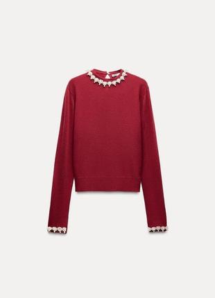 Трикотажный свитер с искусственными жемчужинами zara