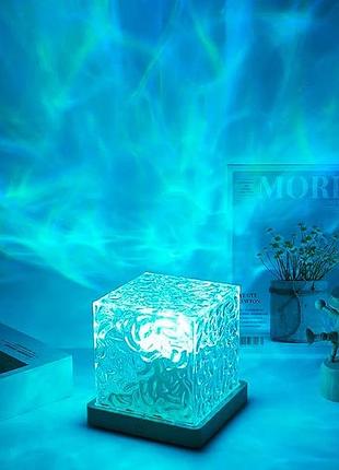 Ночник проектор куб с проекцией воды настольная rgb лампа с эффектом водяной волны, с пультом и приложение.7 фото