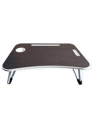 Столик для ноутбука планшета завтраков складной переносной стол в кровать с подстаканником и ручкой деревянный2 фото