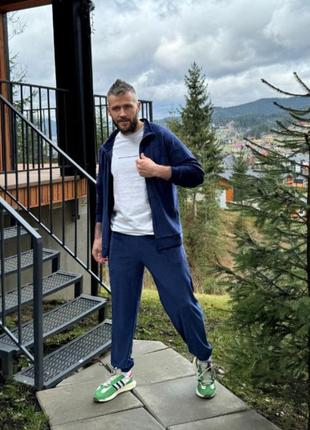 Чоловічий костюм спортивний повсякденний велюровий чорний синій сірий зелений штани джоггери кофта бомбер товстівка курточка велюр