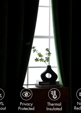 Затемняющие бархатные 2 шторы темно-зеленые для спальни, гостиной с термоизоляцией,...