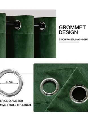 Затемняющие бархатные 2 шторы темно-зеленые для спальни, гостиной с термоизоляцией,...