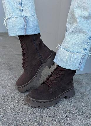 Ботинки женские замшевые коричневые демисезонные