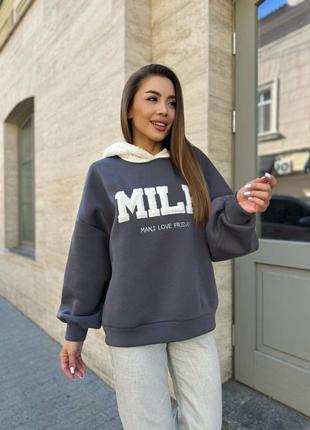 Худі тринитка на флісі трикотаж баранчик з вишивкою