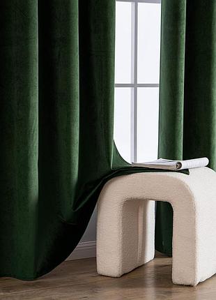 Затемняющие бархатные 2 шторы темно-зеленые для спальни, гостиной с термоизоляцией,...