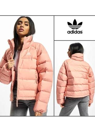 Куртка пуффер s-m adidas оверсайз утеплена вітро- водовідштовхувальна жіноча демісезонна зимова укорочена персикова бежева пуховик бомбер жіночий