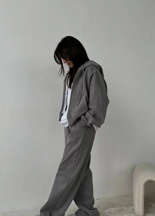 Трендовый женский спортивный прогулочный костюм оверсайз со зип худи и штанами палаццо4 фото