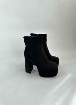 Стильные женские ботильоны демисезонные замшевые на флисе, высокий каблук, черные...